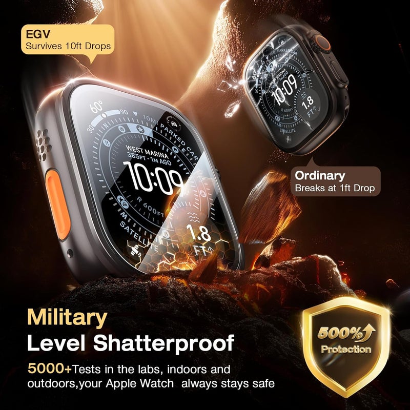 EGV 3 Pack for Apple Watch Ultra 3/Ultra 2/Ultra Screen Protector 49mm [Upgrade][Military Grade Protection] Top 9H+ HD Tempered Glass for iWatch Ultra 49mm with Auto-alignment Installation Frame - Image 2